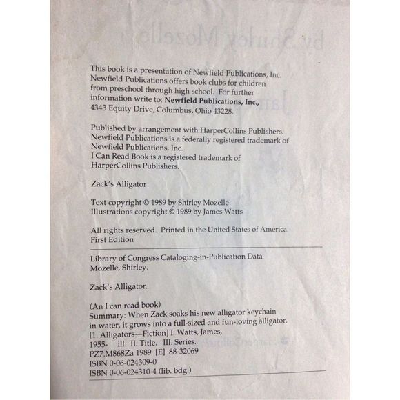 1989 Zack’s Alligator By Shirley Mozelle Hardback Children’s Book - Picture 3 of 11